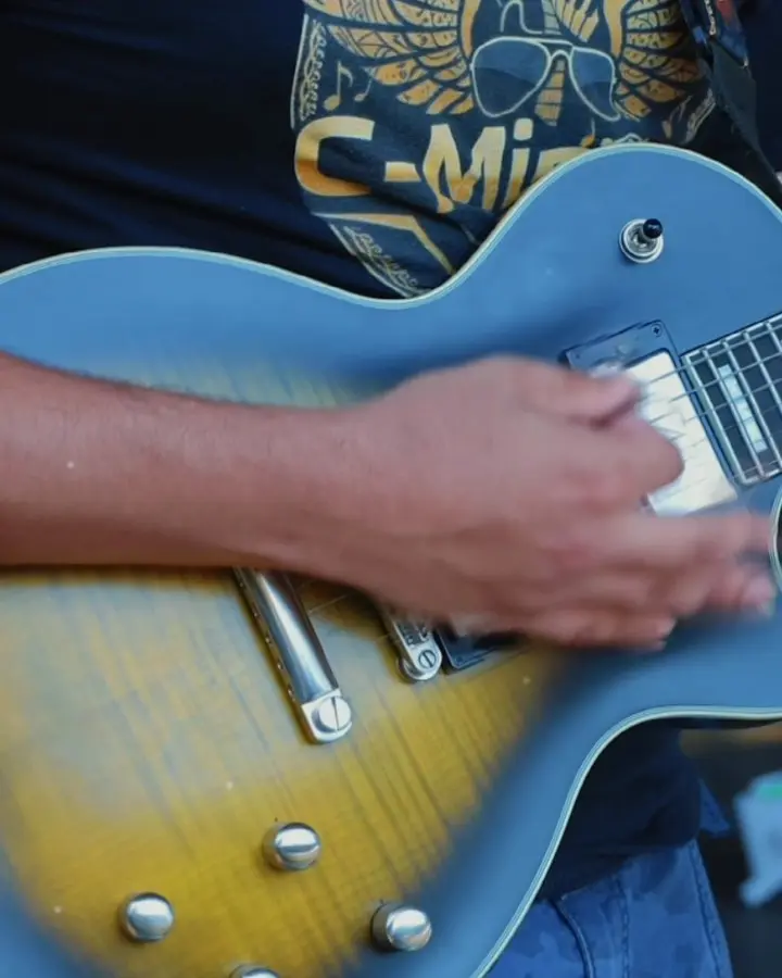 Guitarist playing live at India Festival